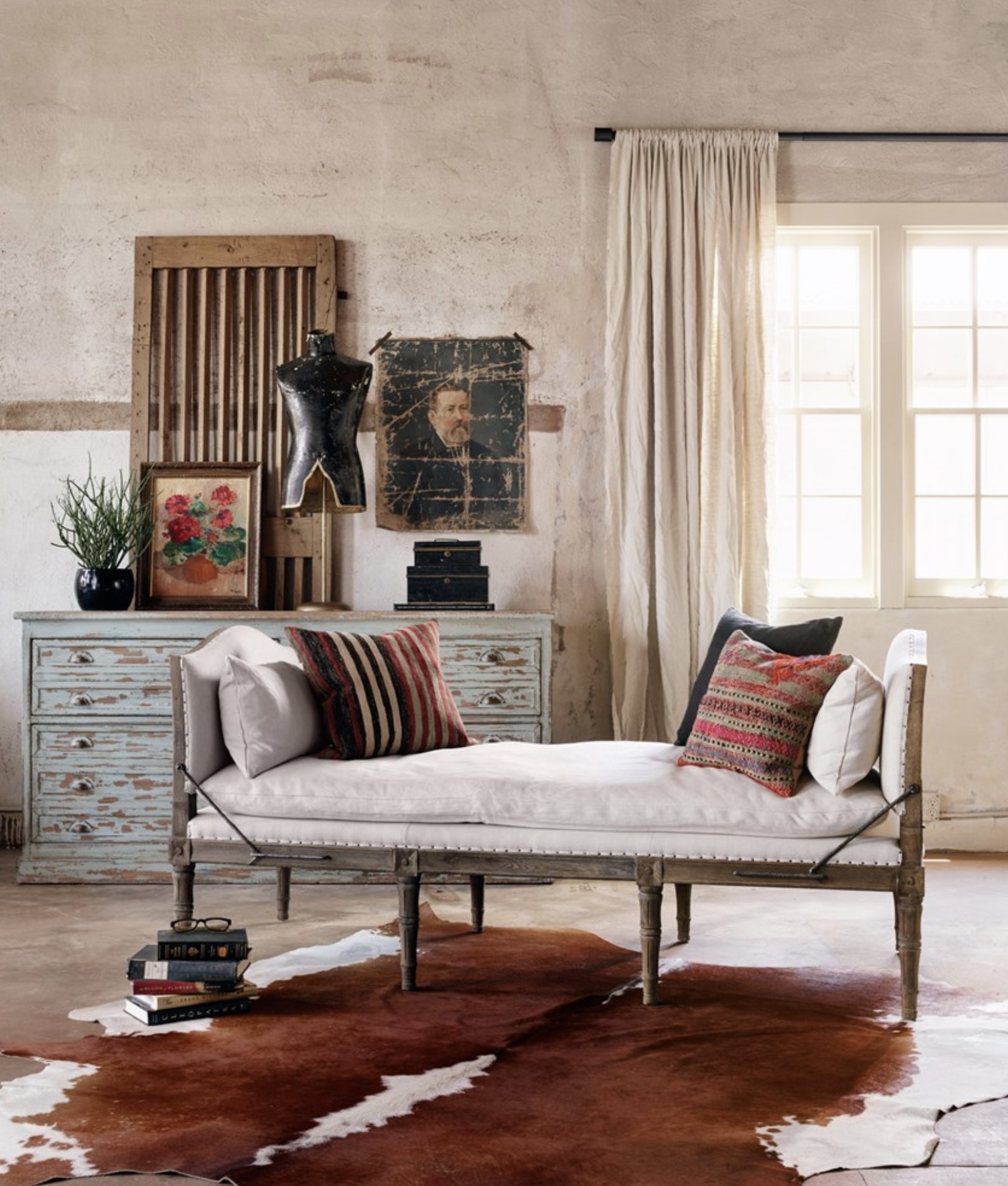 Beige Linen Double Ended Chaise Lounge