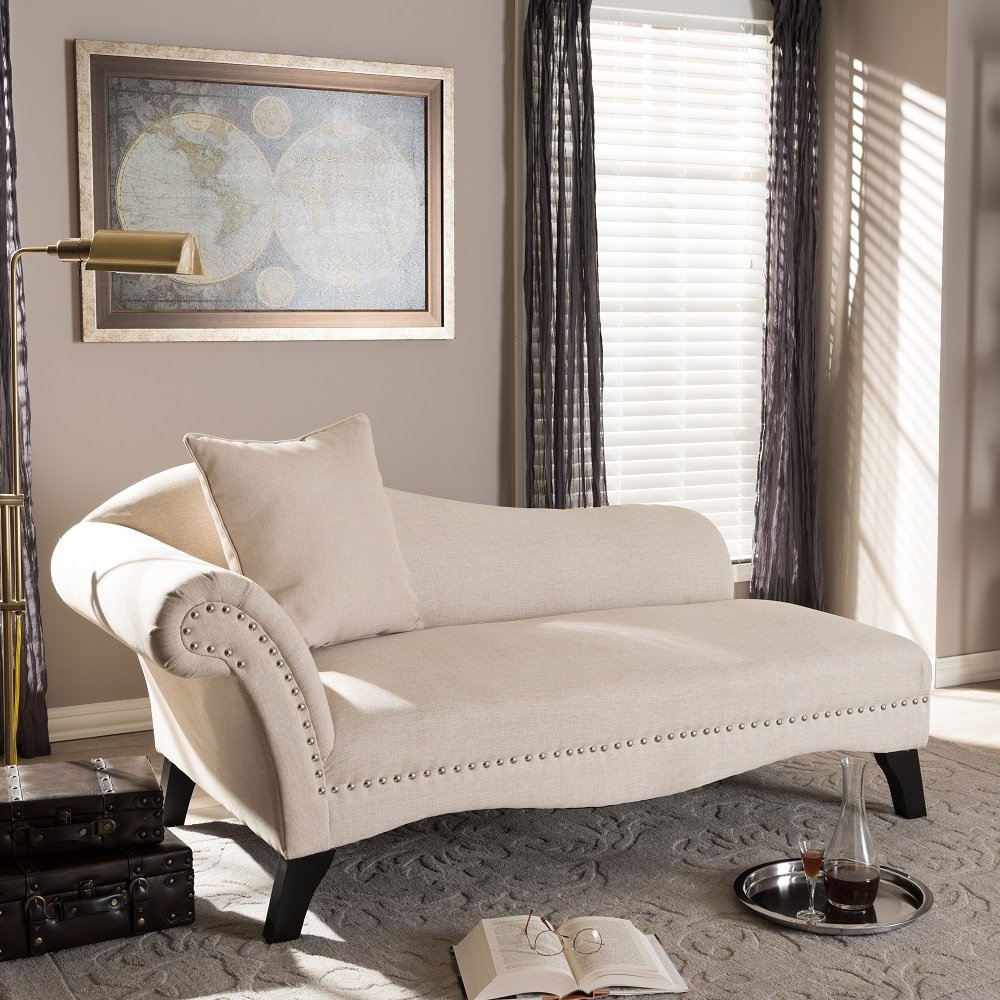 Beige Linen Wood Chaise Lounge