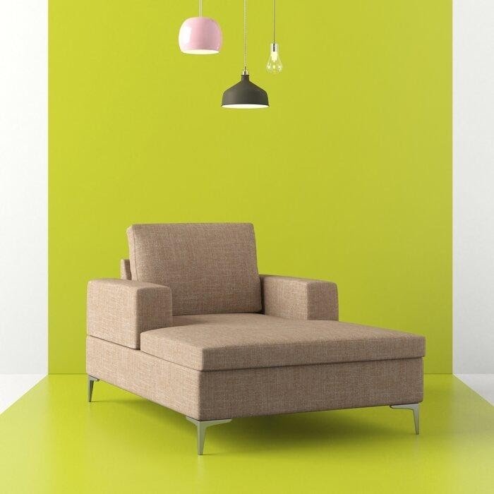 Beige Linen Wood Chrome Chaise Lounge