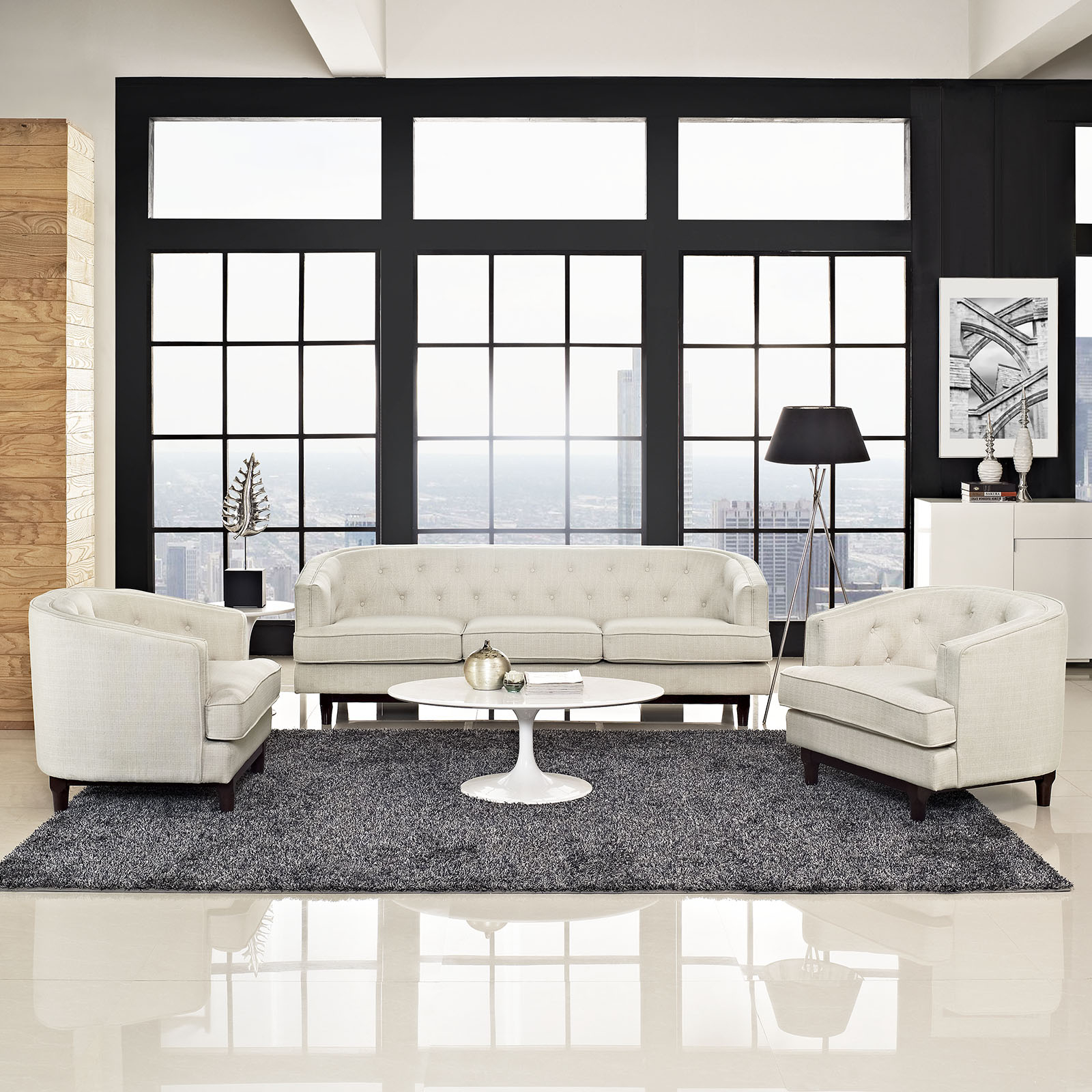 Beige Polyester Contemporary Living Room Set