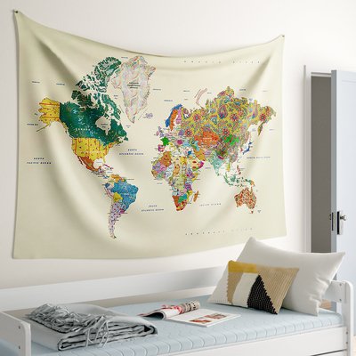 Beige Polyester Oversized Map Tapestry