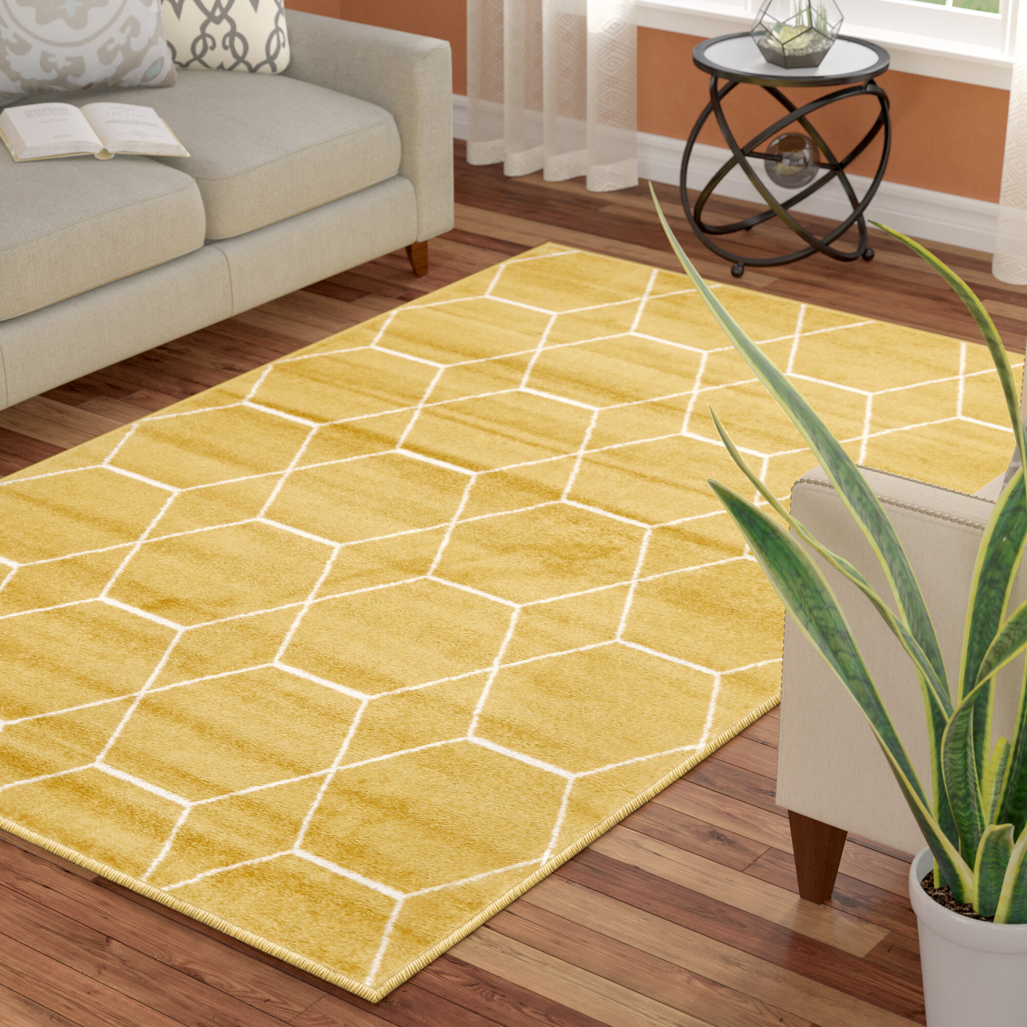 Beige Polypropylene Contemporary Area Rug