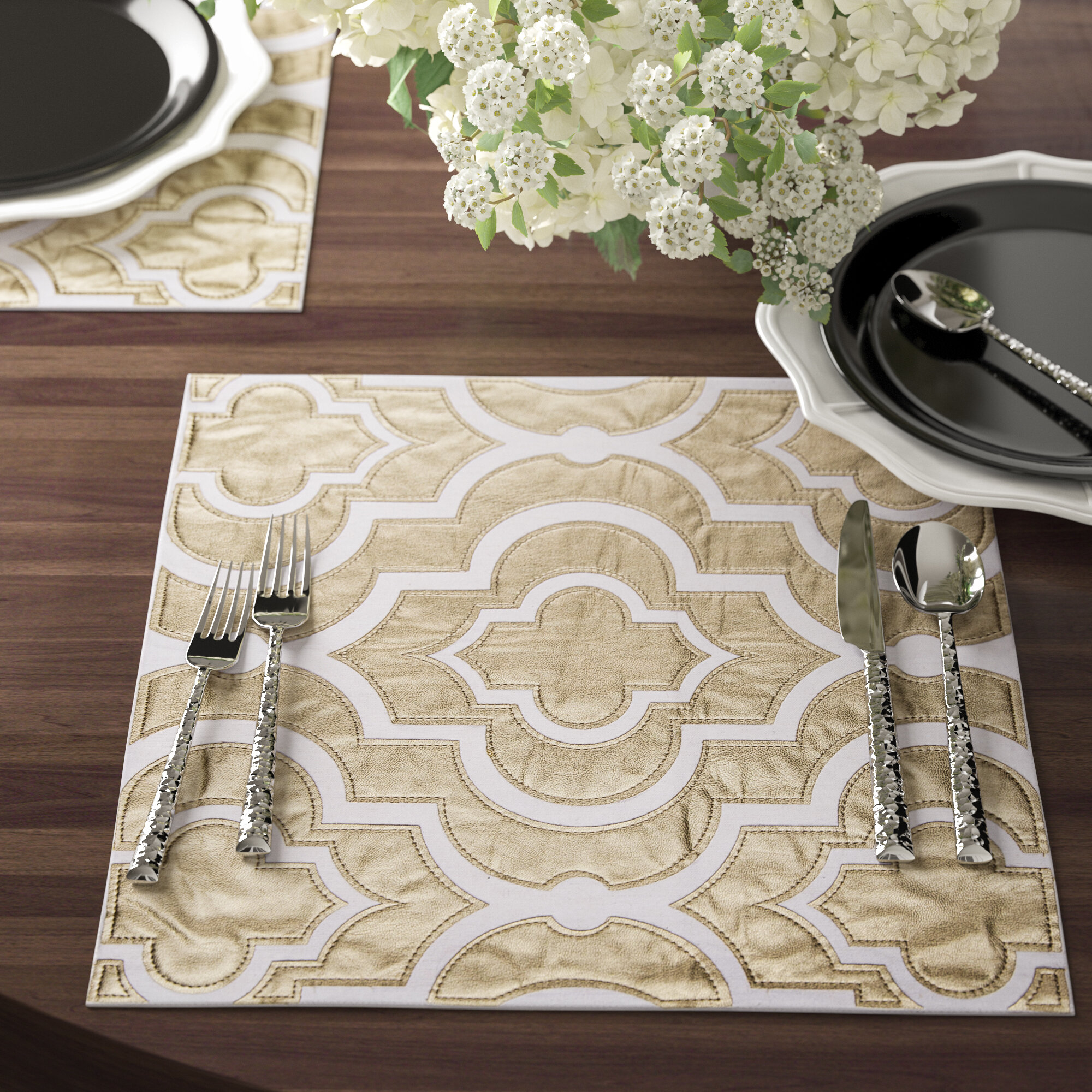 Beige Rectangular Cotton Fabric Placemat