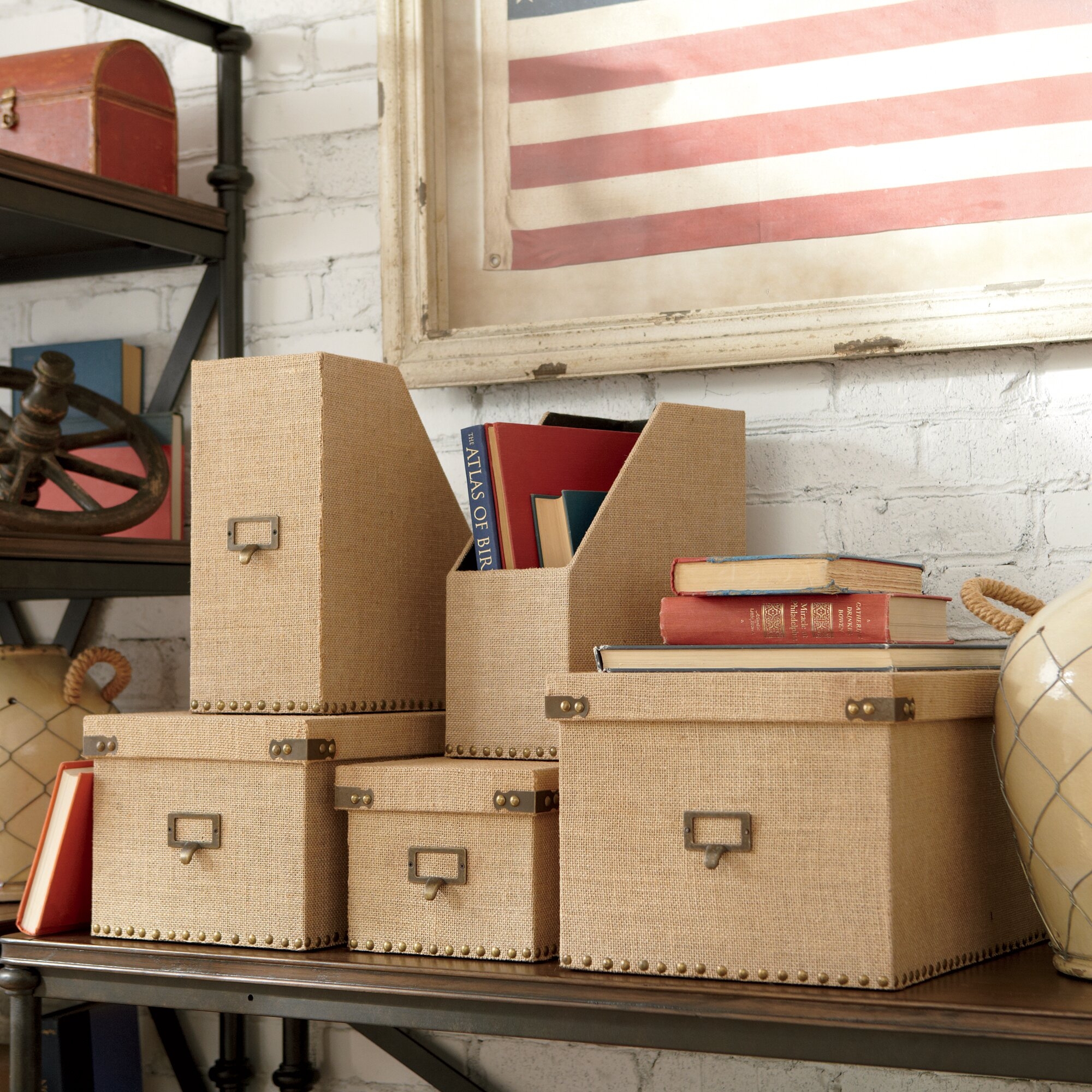Beige Wood Storage Box Set