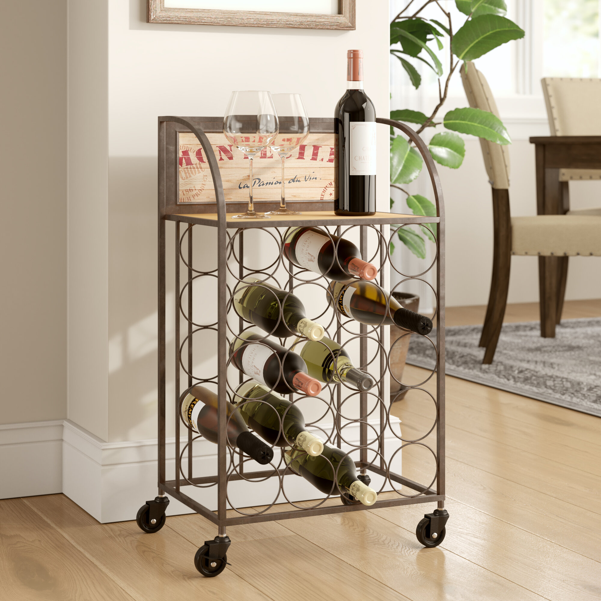 Black Brown Metal Wine Bottle Rack