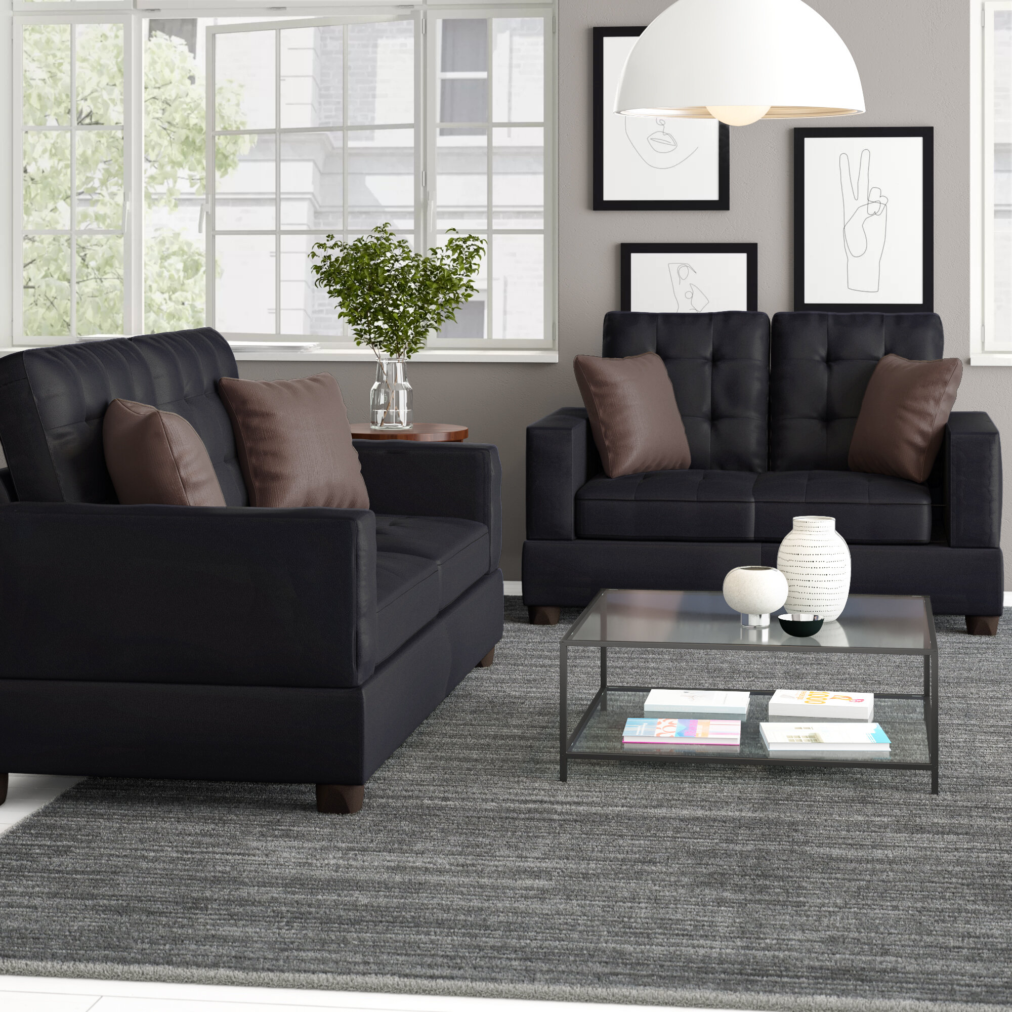 Black Faux Leather Contemporary Living Room Set