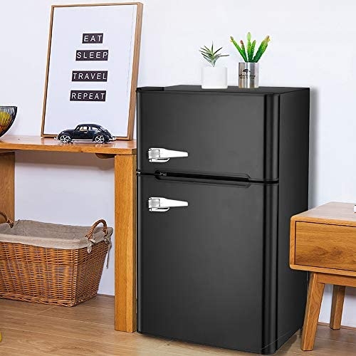 Black Freestanding Mini Fridge With Top Freezer