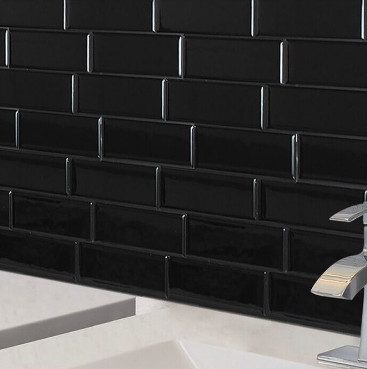 Black Gel Peel And Stick Subway Mosaic Tile