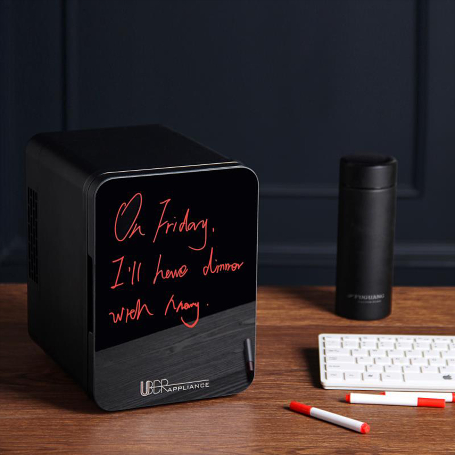 Black Glass Freestanding Outdoor Rated Mini Fridge