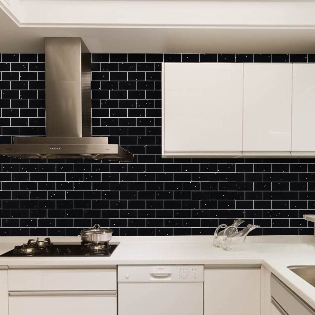 Black Glass Peel And Stick Subway Tile