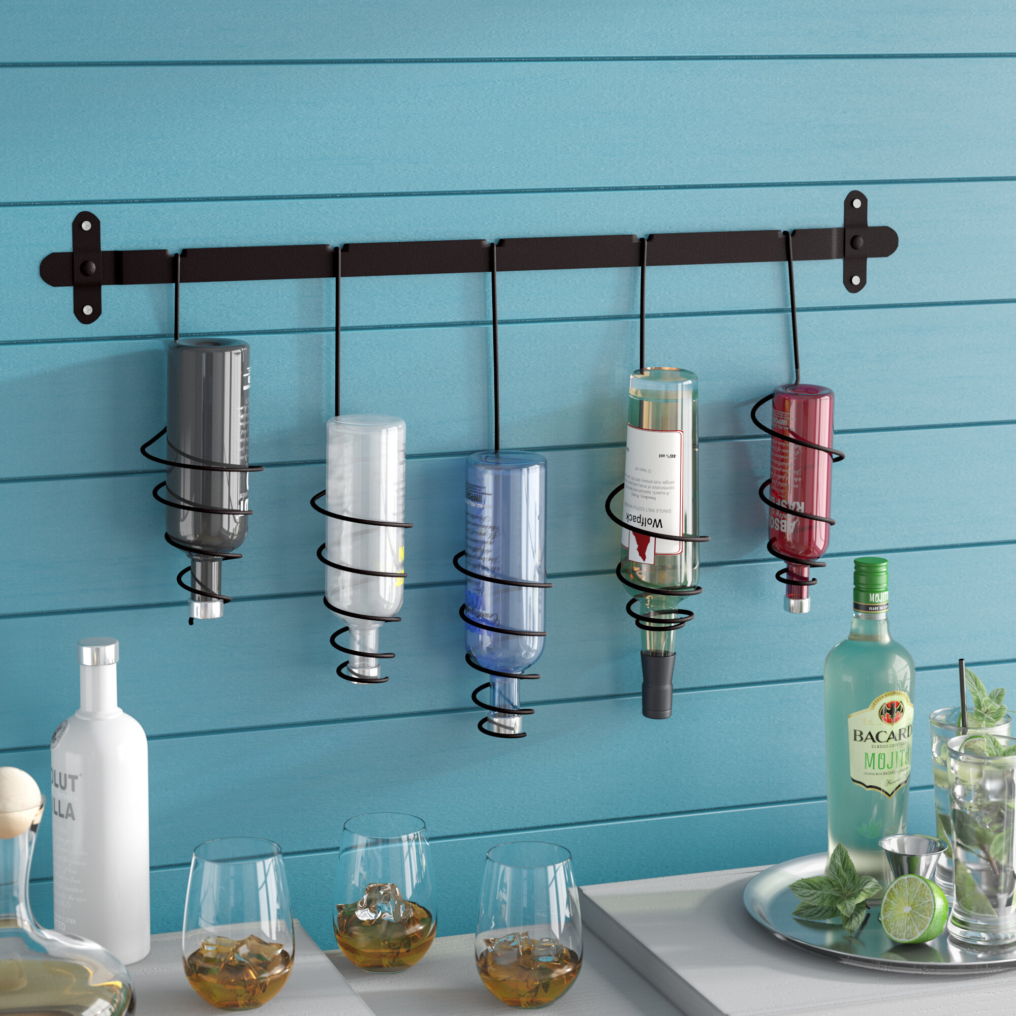 Black Iron Wall Mounted Wine Bottle Rack
