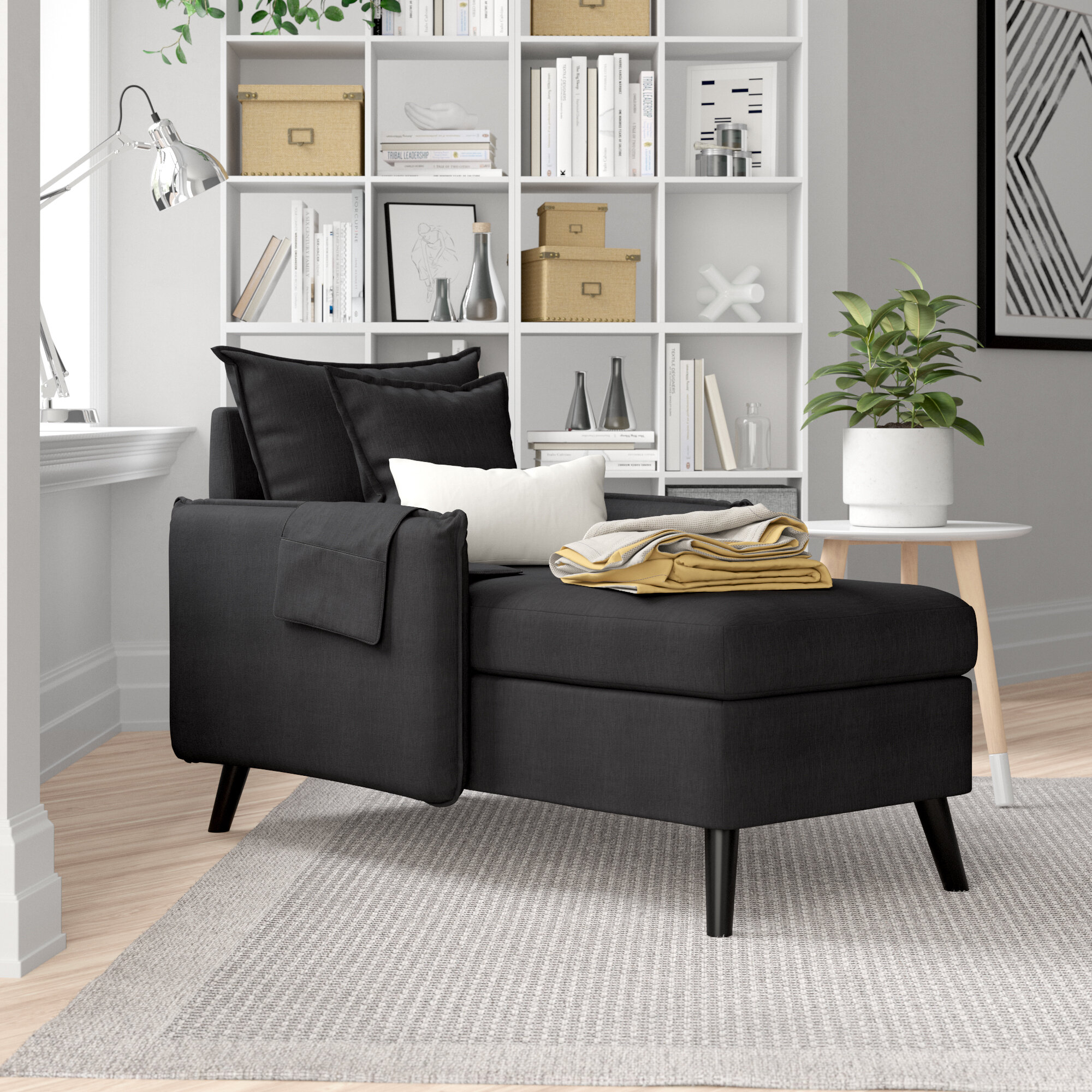 Black Linen Eucalyptus Wood Chaise Lounge