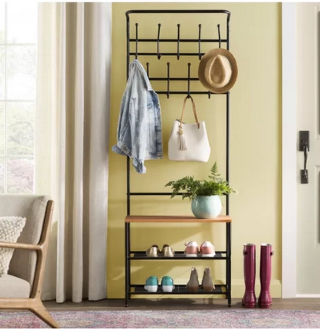 Black Metal Entryway Storage Bench