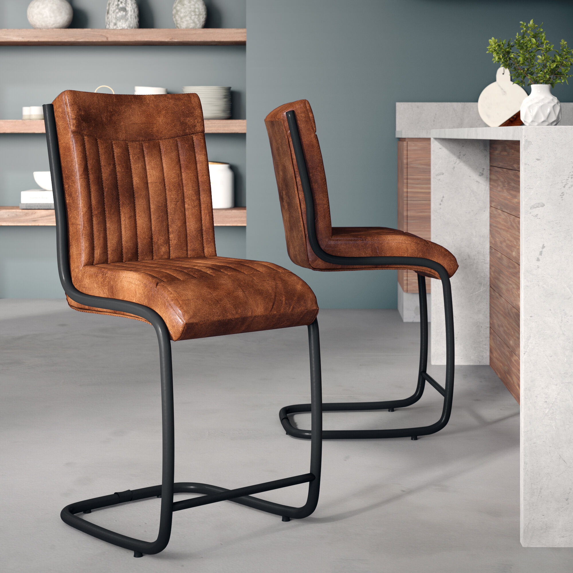 Black Metal Genuine Leather Bar Stool
