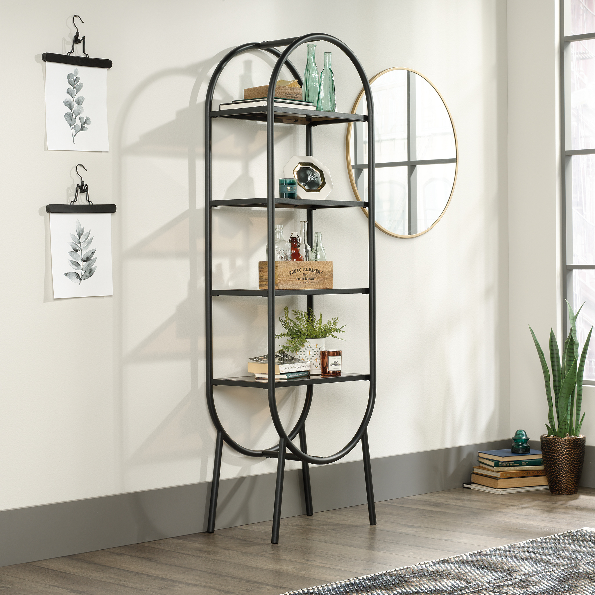Black Metal Glass Etagere Bookcase