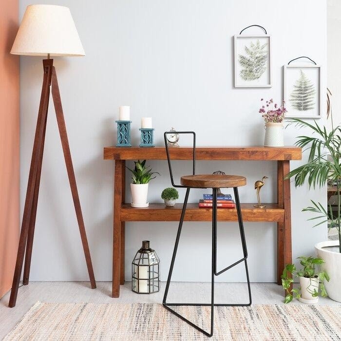 Black Metal Honey Wood Bar Stool