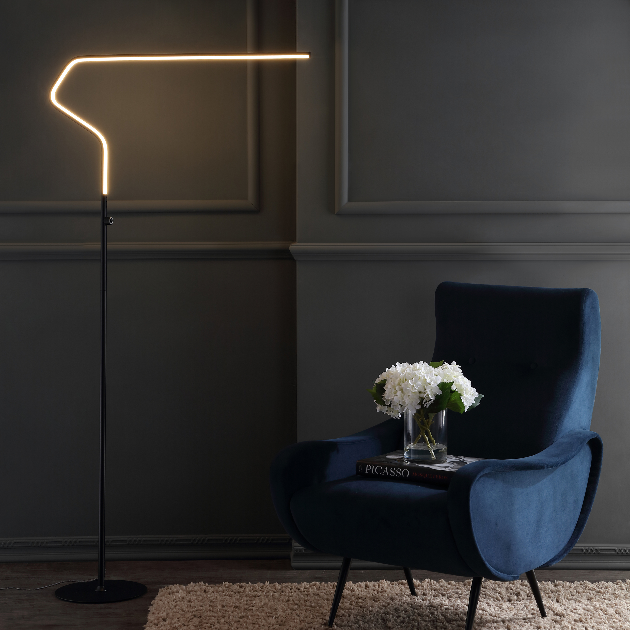 Black Metal LED Arched Floor Lamp