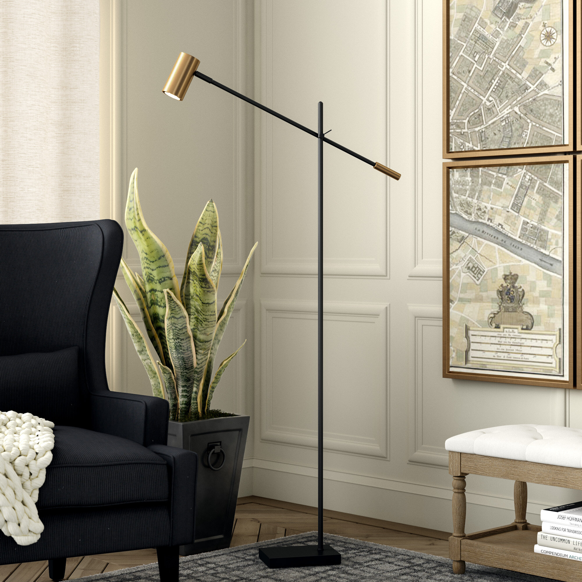 Black Metal LED Task Floor Lamp