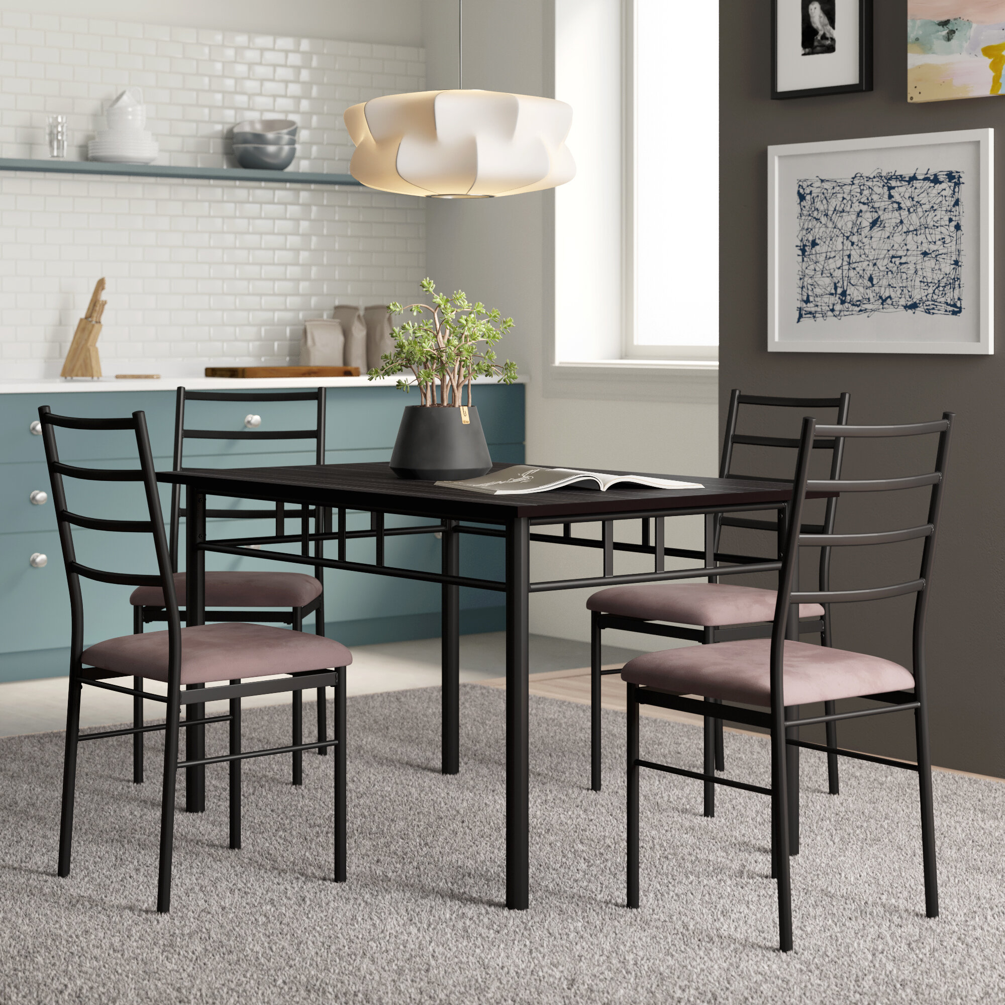 Black Metal Manufactured Wood Dining Set