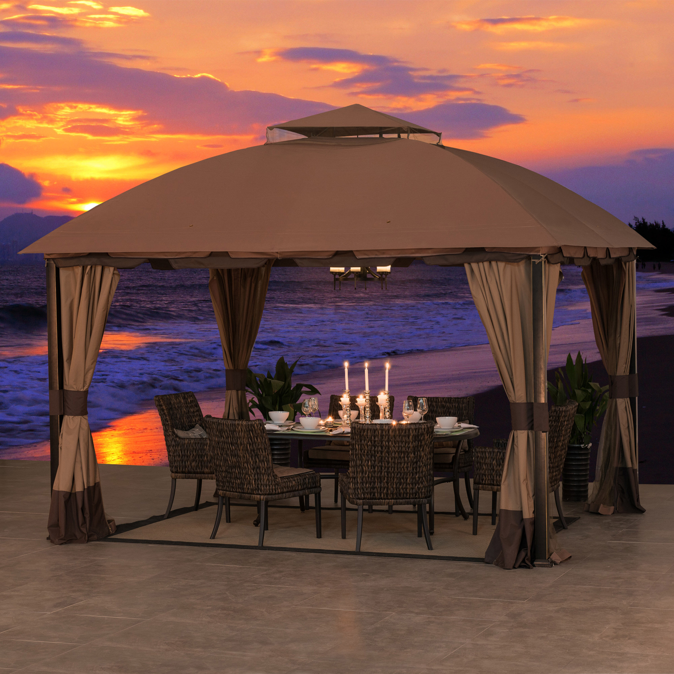 Black Metal Polyester Patio Gazebo