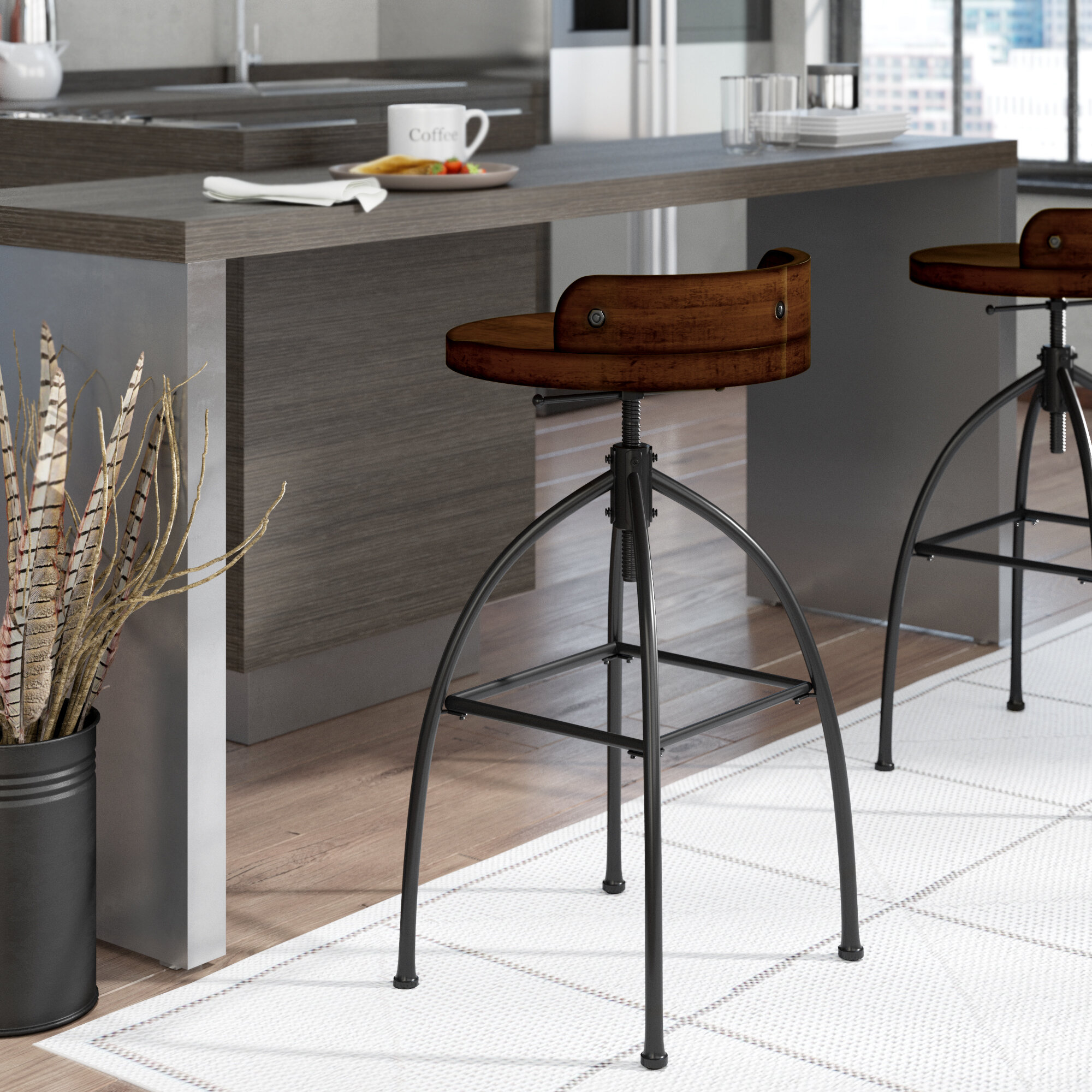 Black Metal Solid Manufactured Wood Bar Stool