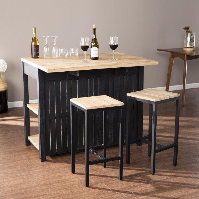 Black Metal Solid Wood Counter Stool