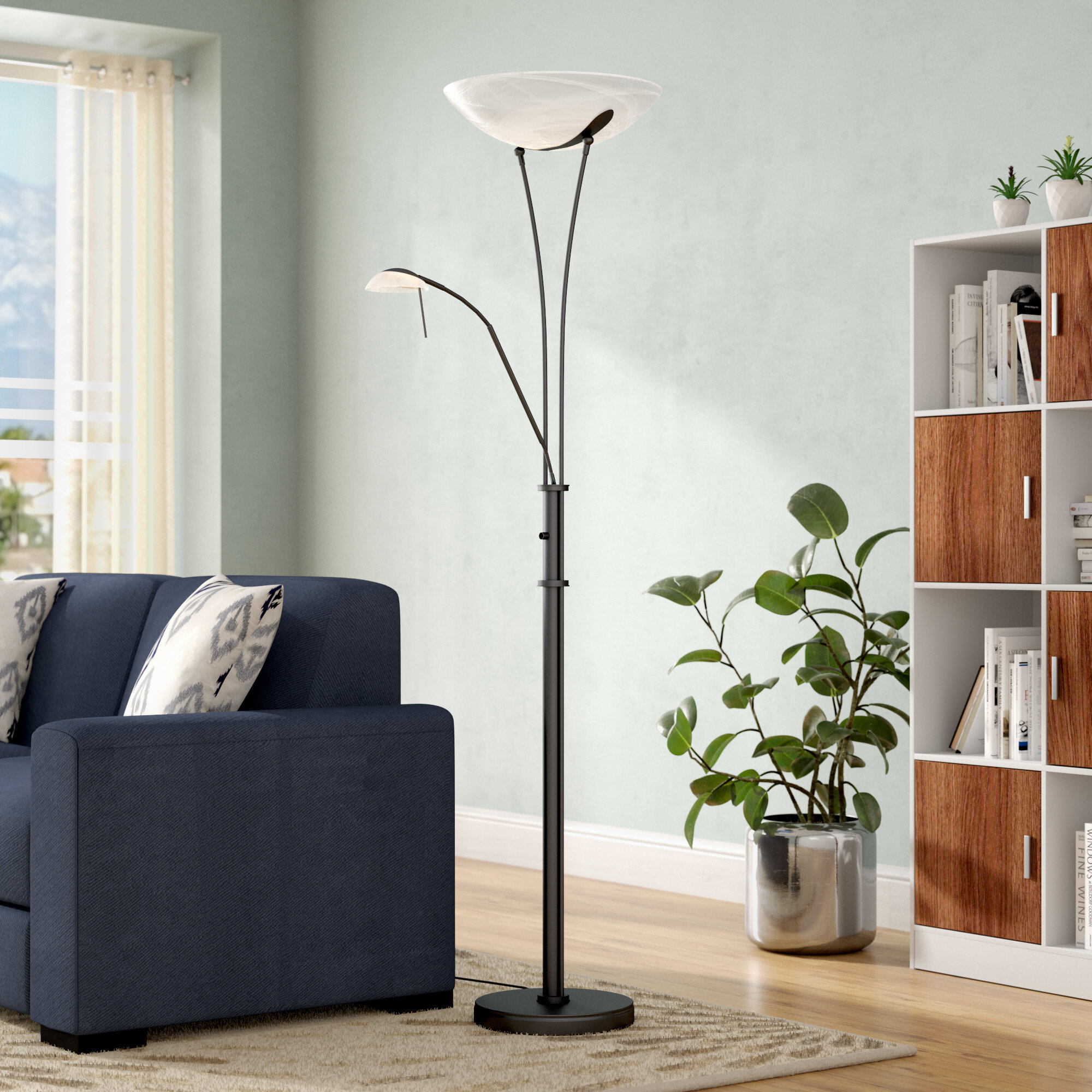 Black Metal Torchiere Floor Lamp