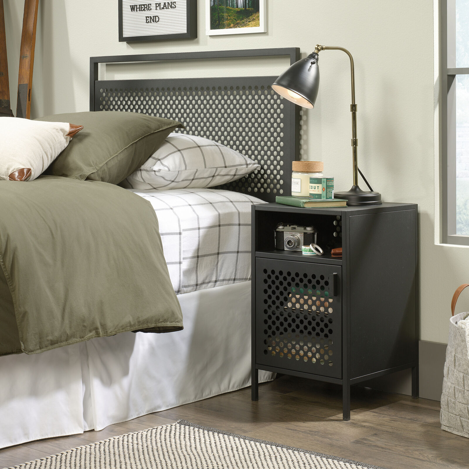 Black Powder Coated Metal Nightstand