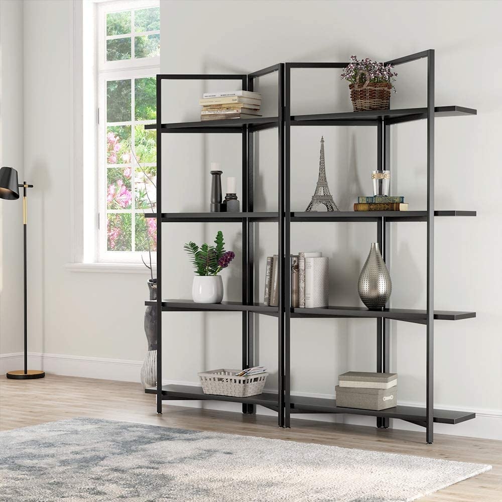Black Walnut Wood Metal Foldable Ladder Bookcase