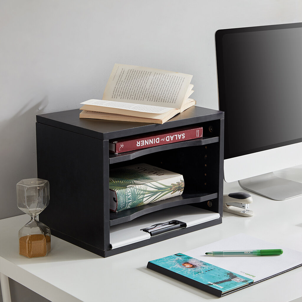 Black Wood Adjustable Desk Organizer