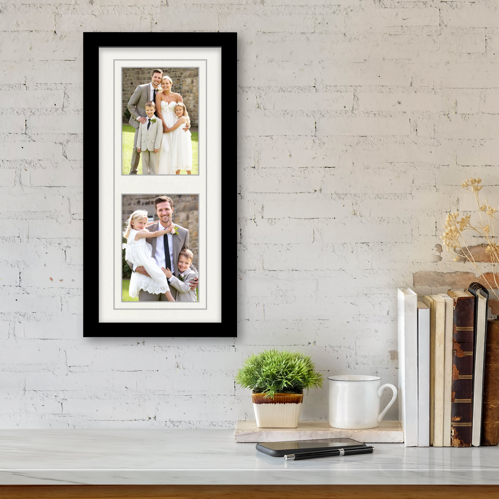 Black Wood Hanging Double Picture Frame