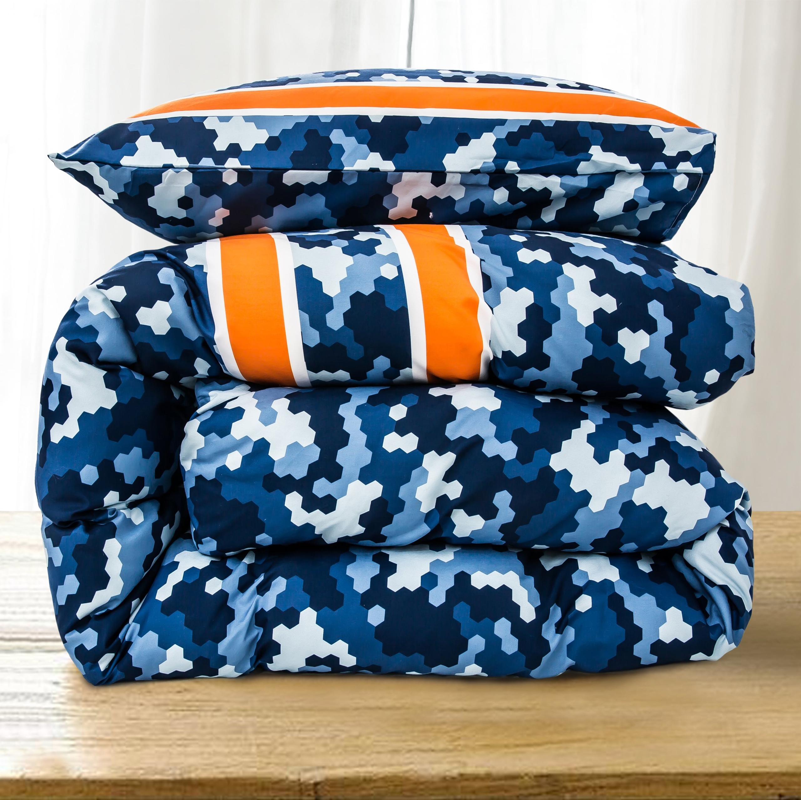 Blue Geometric Polyester Toddler Bedding Set