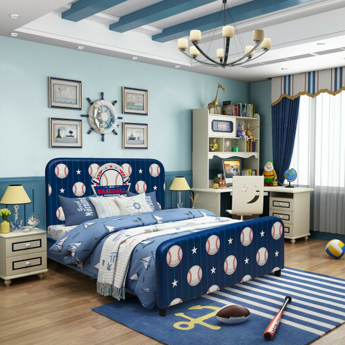 Blue Manufactured Wood Novelty Platform Bed