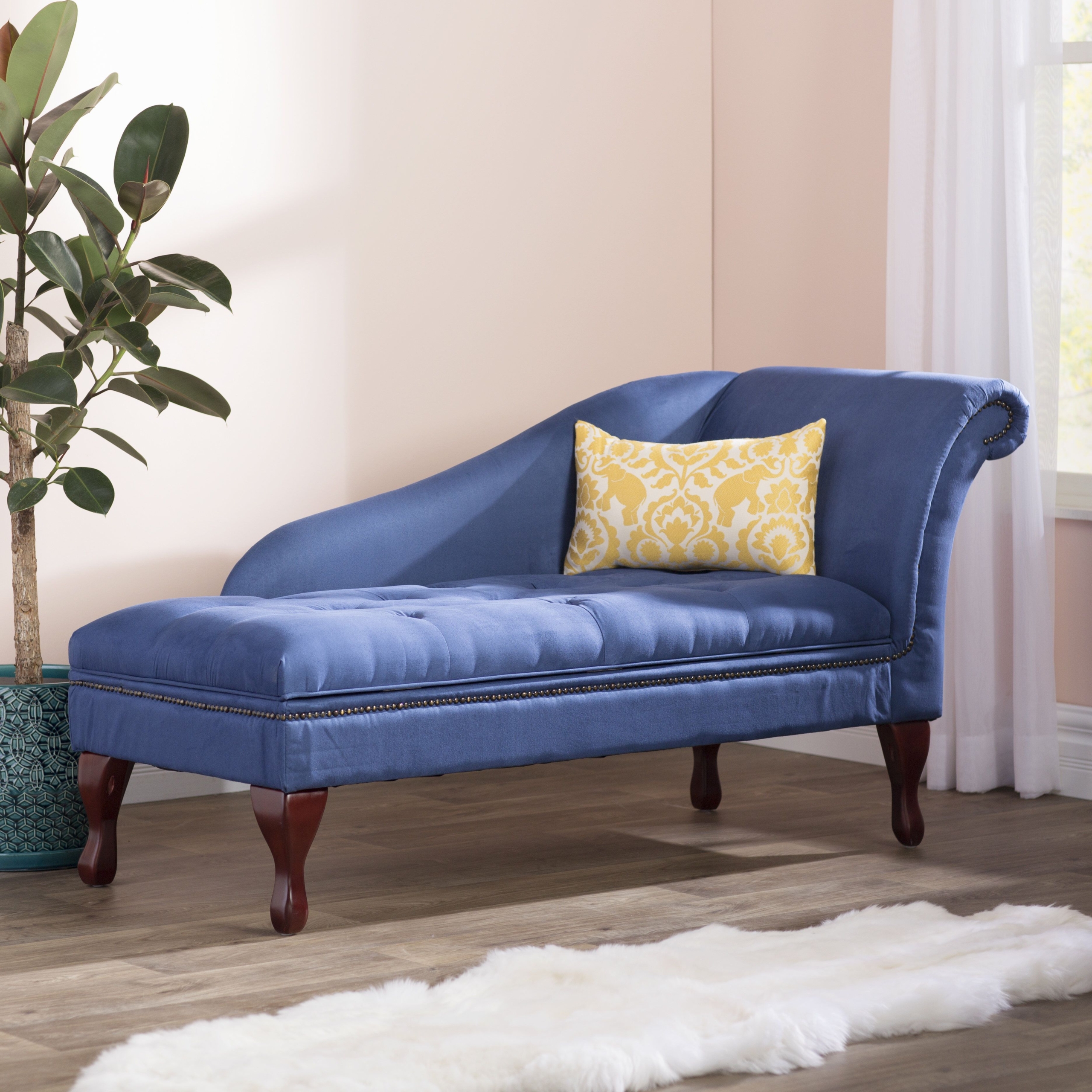 Blue Microsuede Pine Wood Chaise Lounge