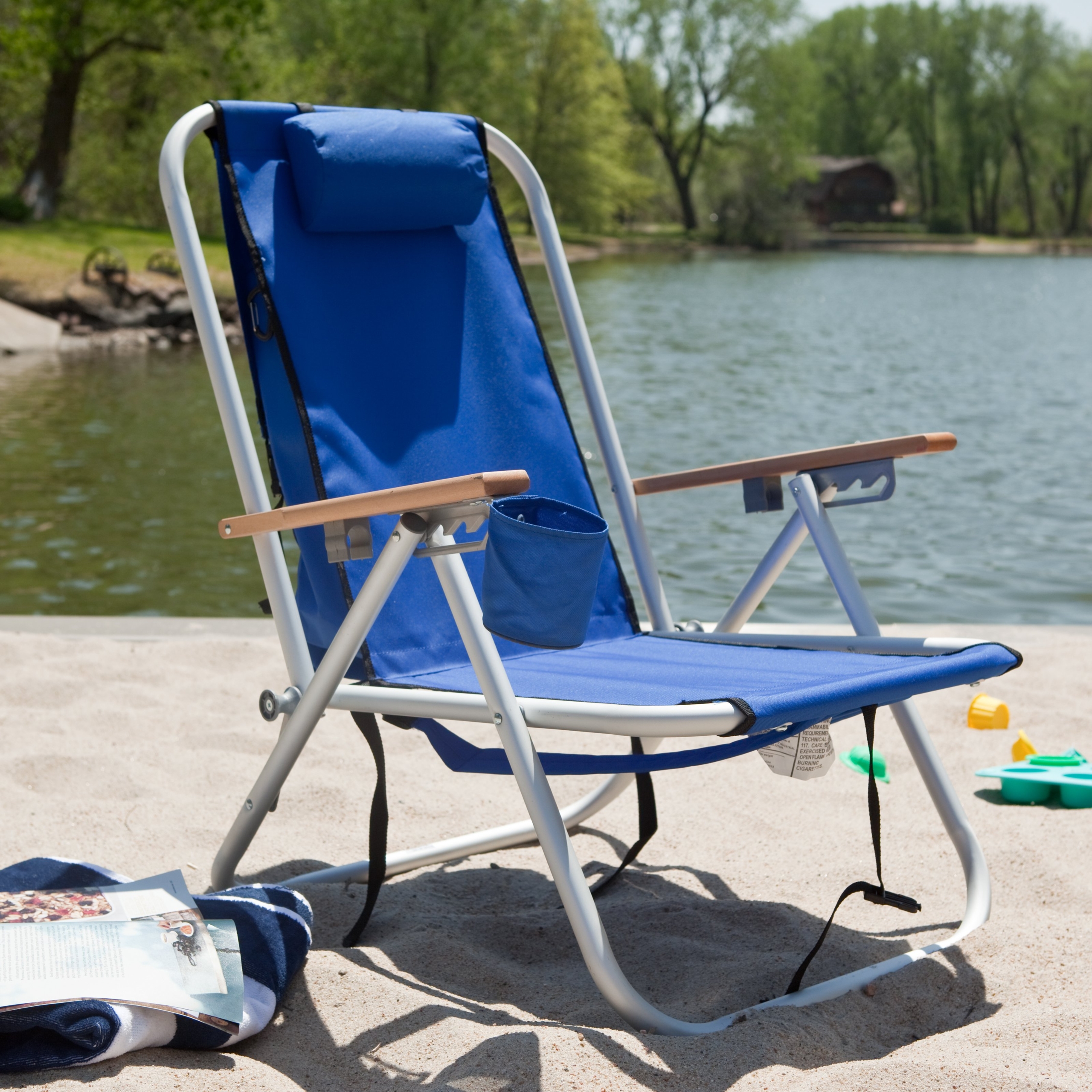 Blue Polyester Metal Folding Beach Chair
