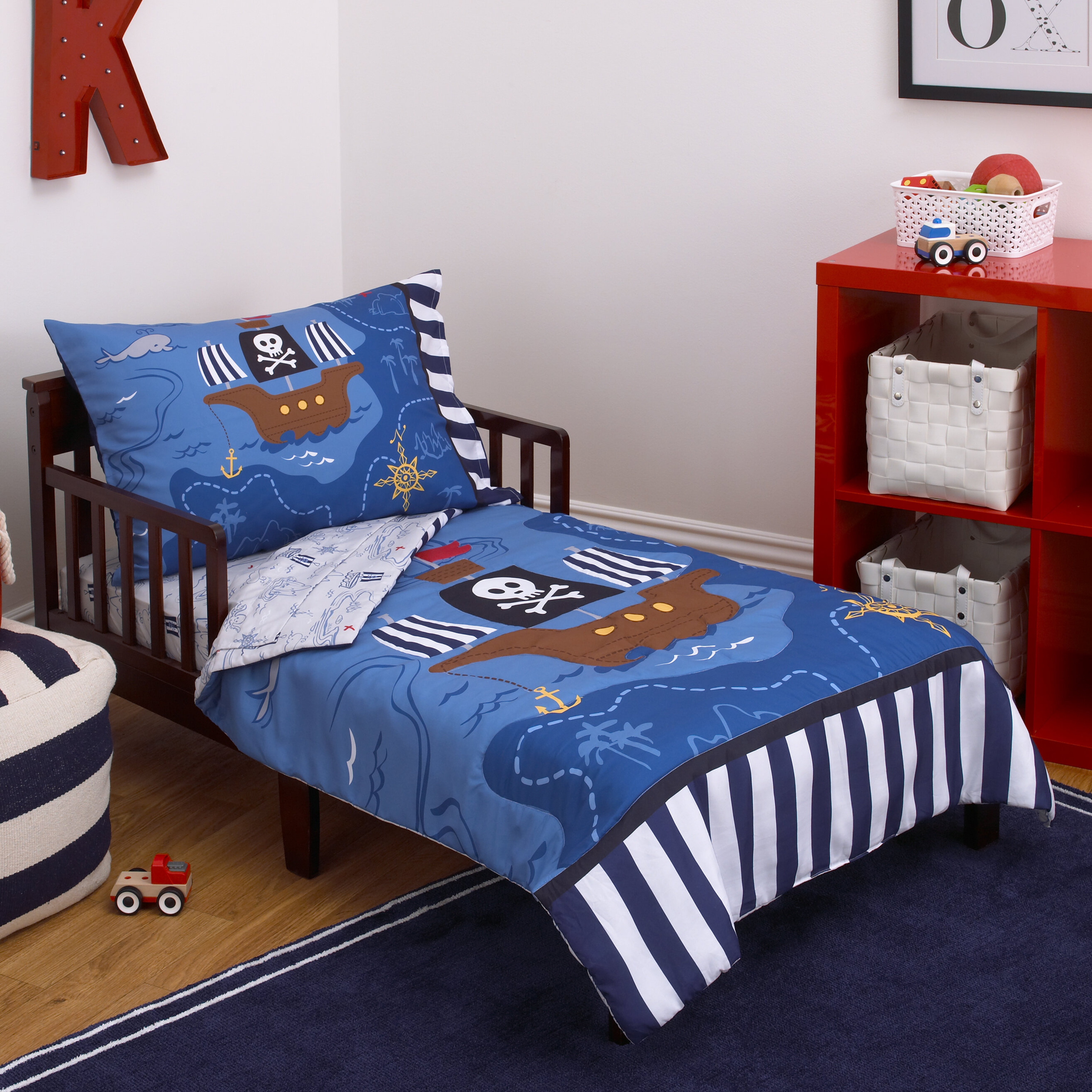 Blue Polyester Pirate Toddler Bedding Set