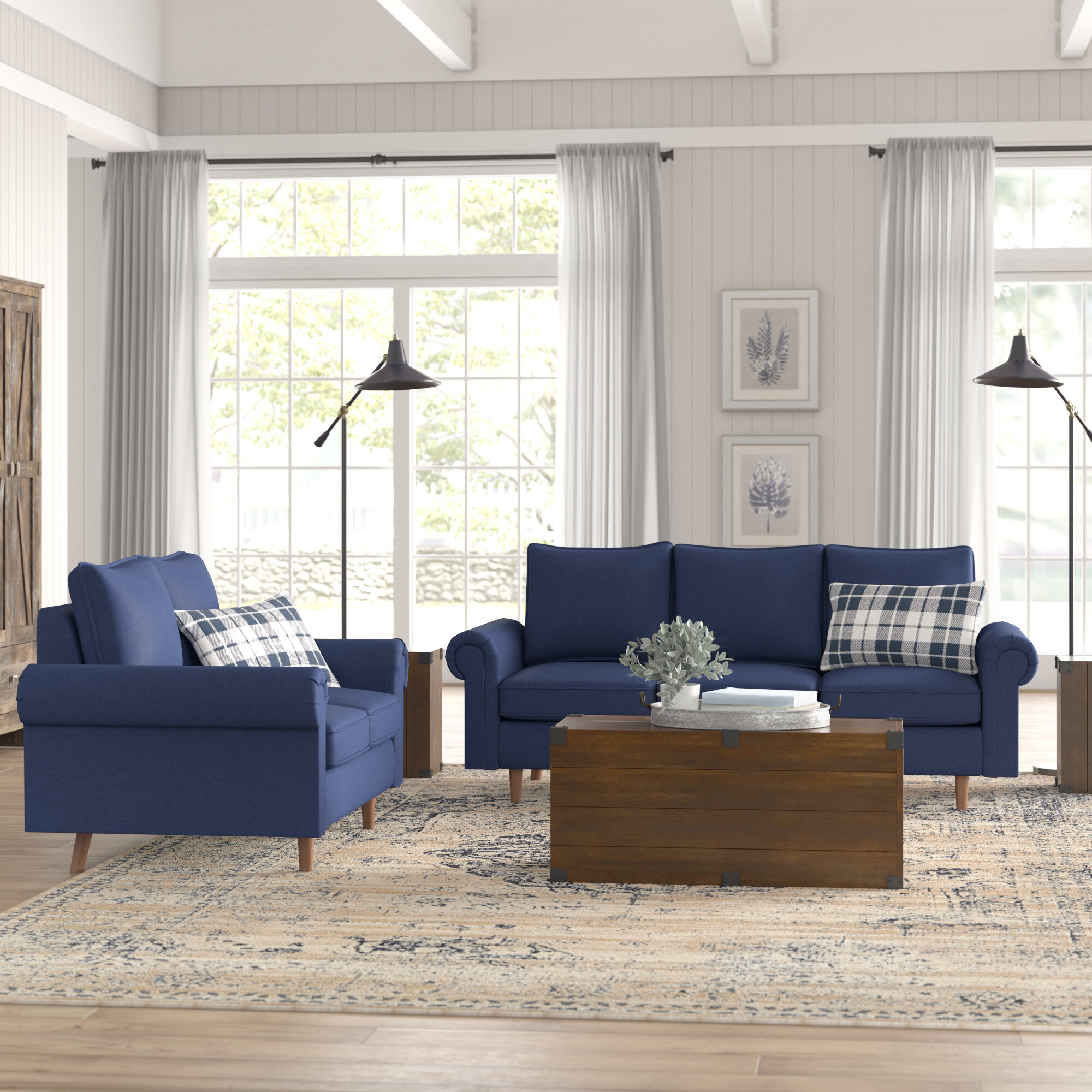 Blue Velvet Living Room Set