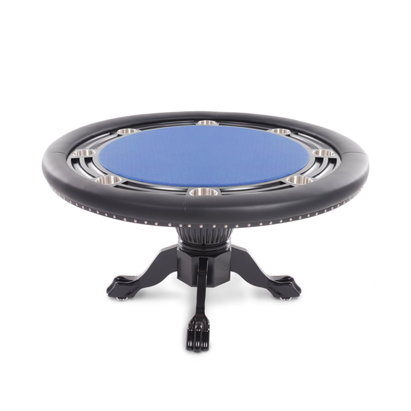 Blue Vinyl Wood Round Poker Table