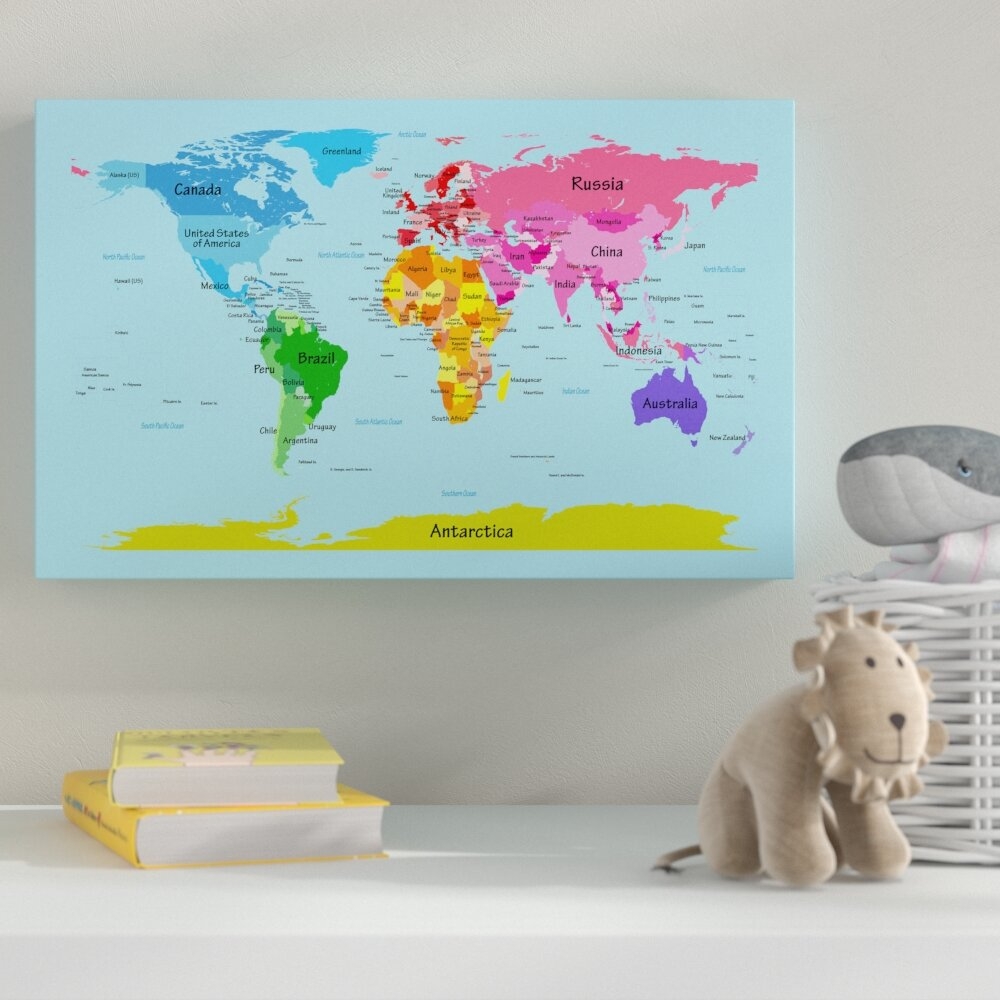 Blue World Map Canvas Art