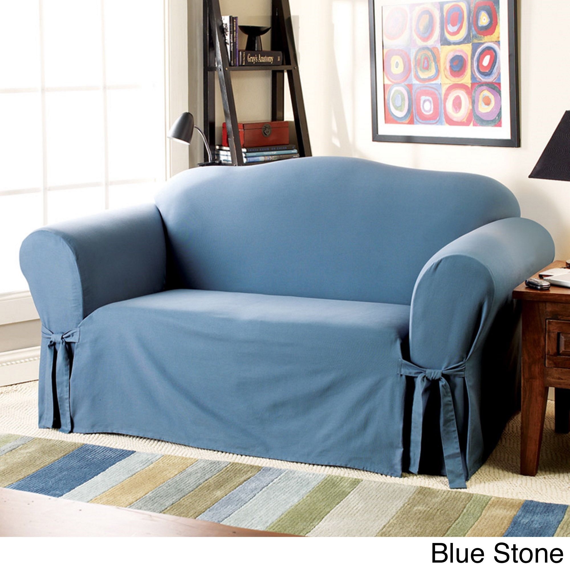 Bluestone Cotton Solid Sofa Slipcover