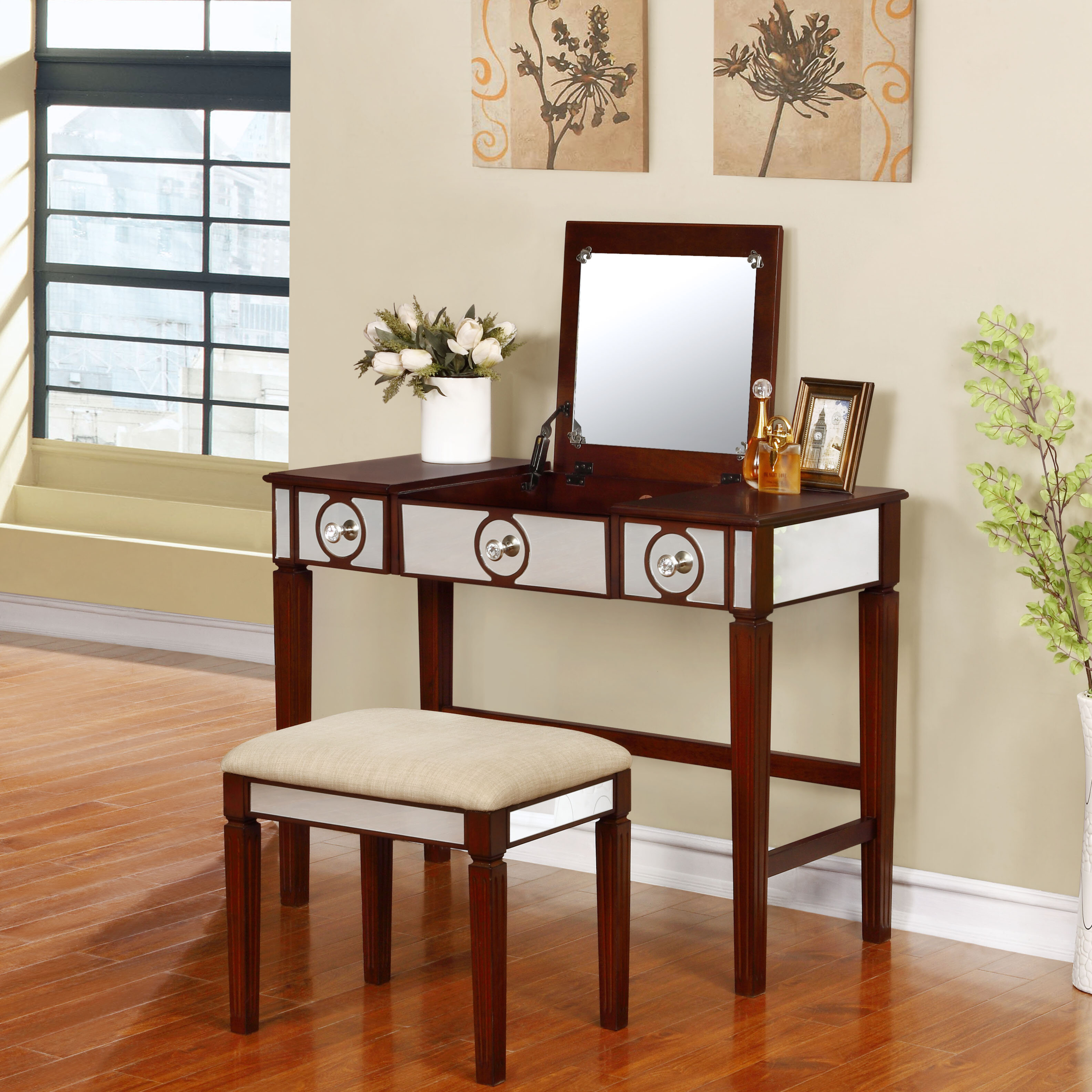 Brown and White Flip-up Makeup Vanity