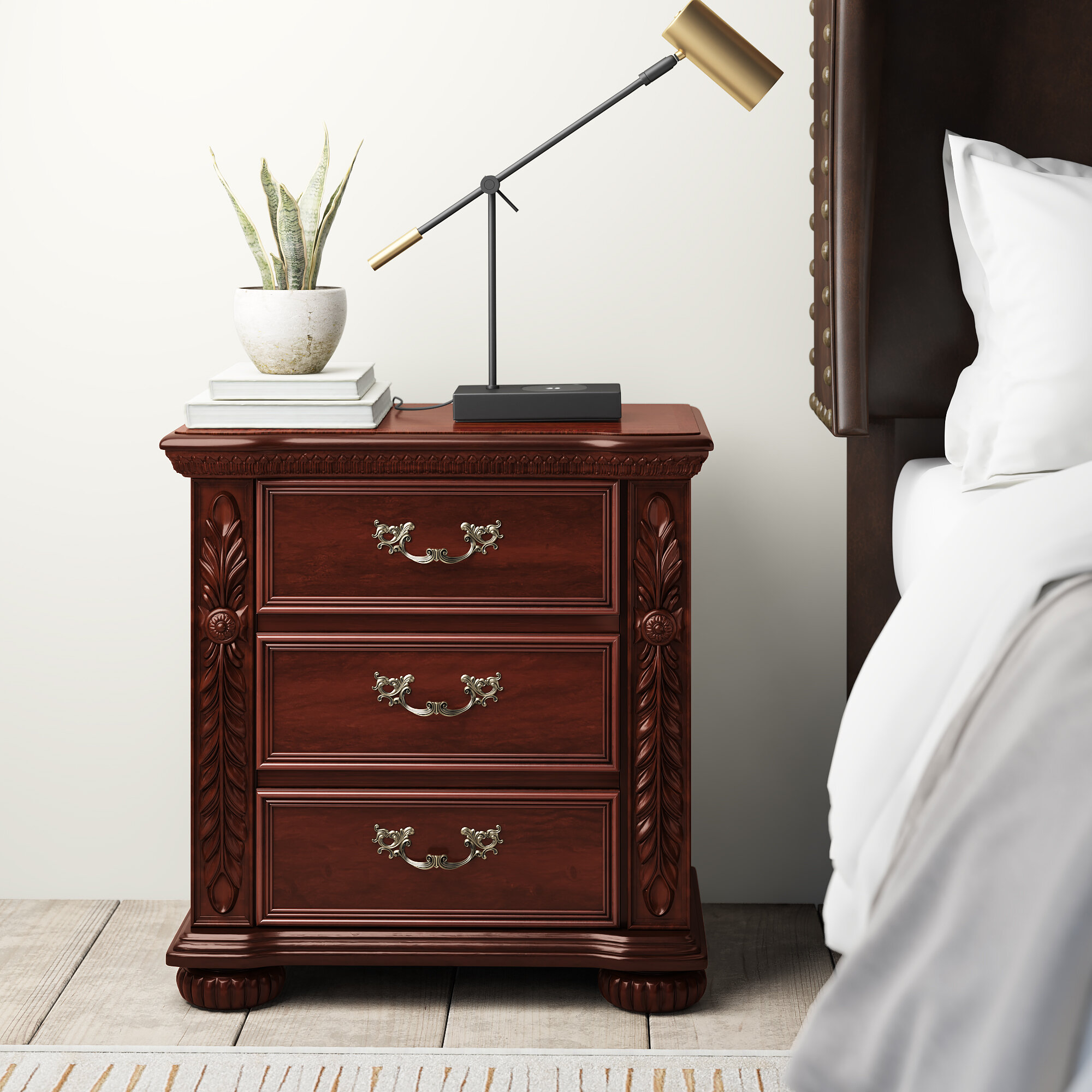 Brown Cherry Solid Manufactured Wood Nightstand