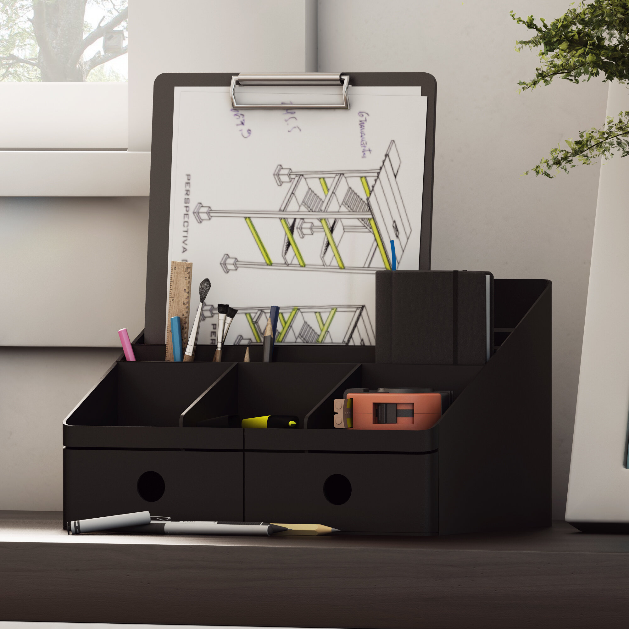 Brown Desk Organizer with Drawers