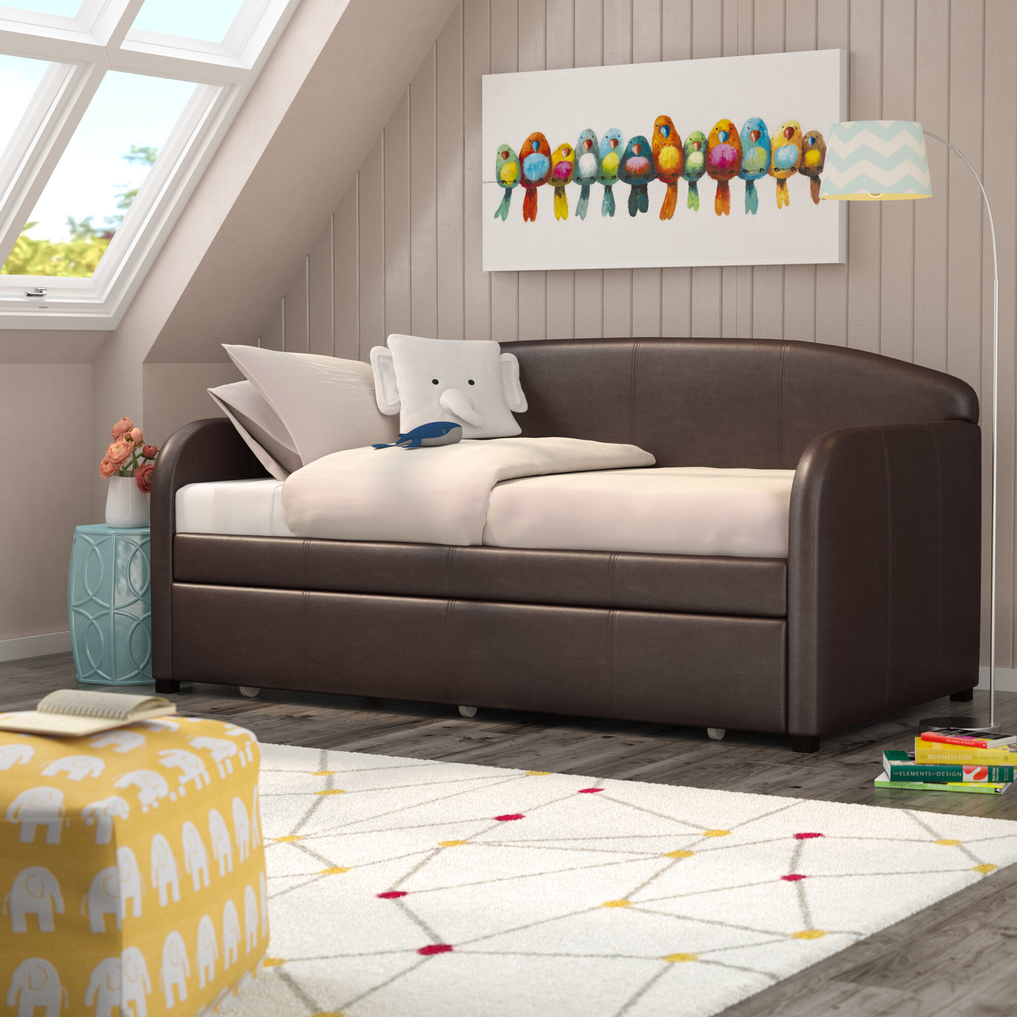 Brown Faux Leather Bed With Trundle