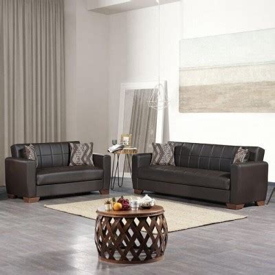 Brown Faux Leather Modern Living Room Set