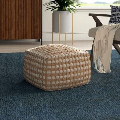 Brown Jute Cotton Polka Dots Pouf