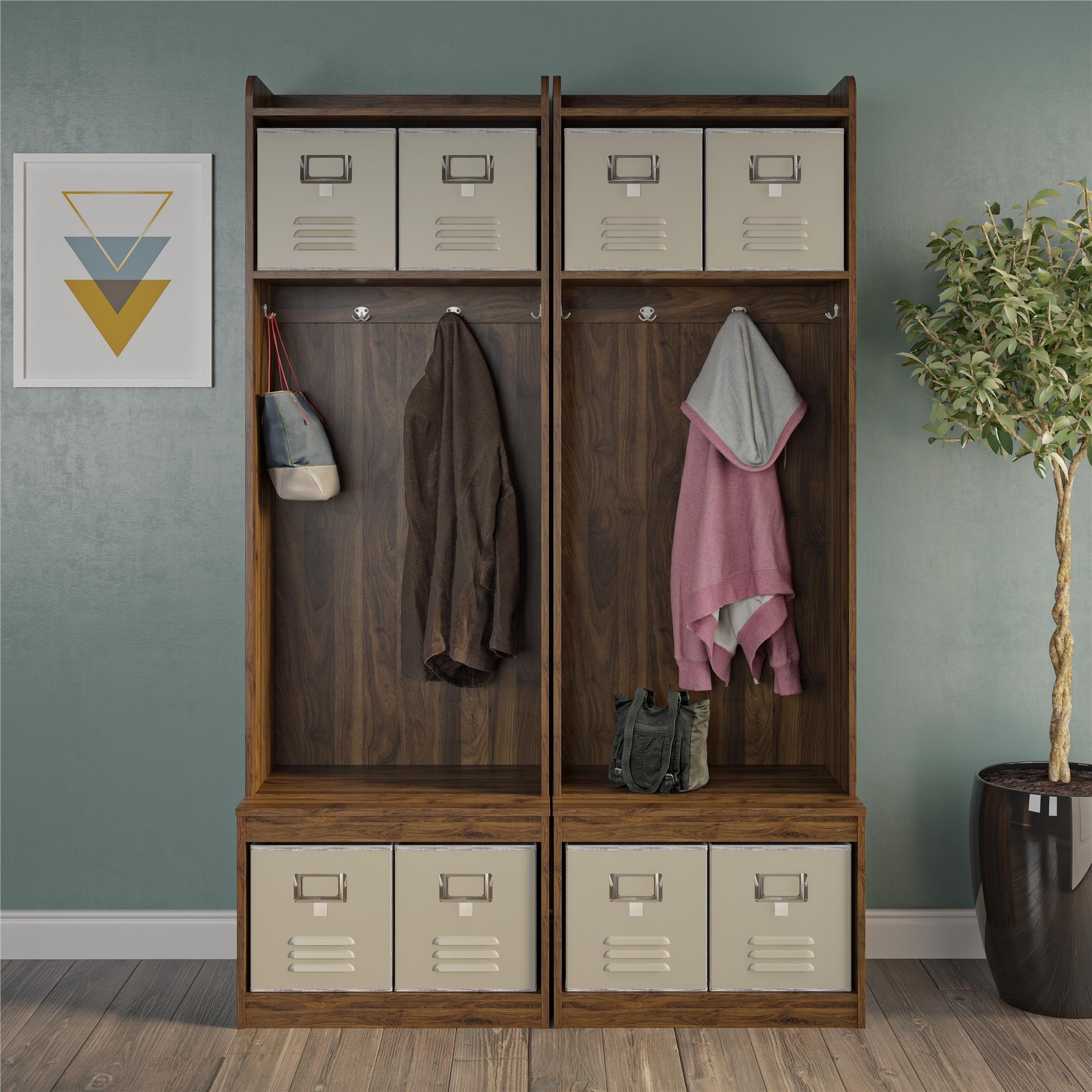 Brown Manufactured Wood Hall Tree With Storage Bench