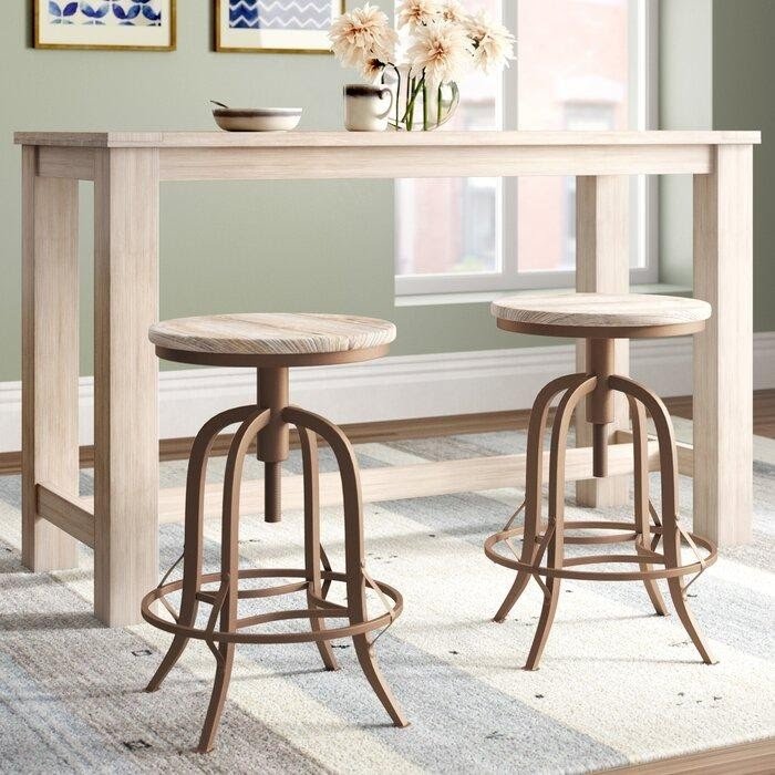 Brown Metal Wood Adjustable Height Bar Stool