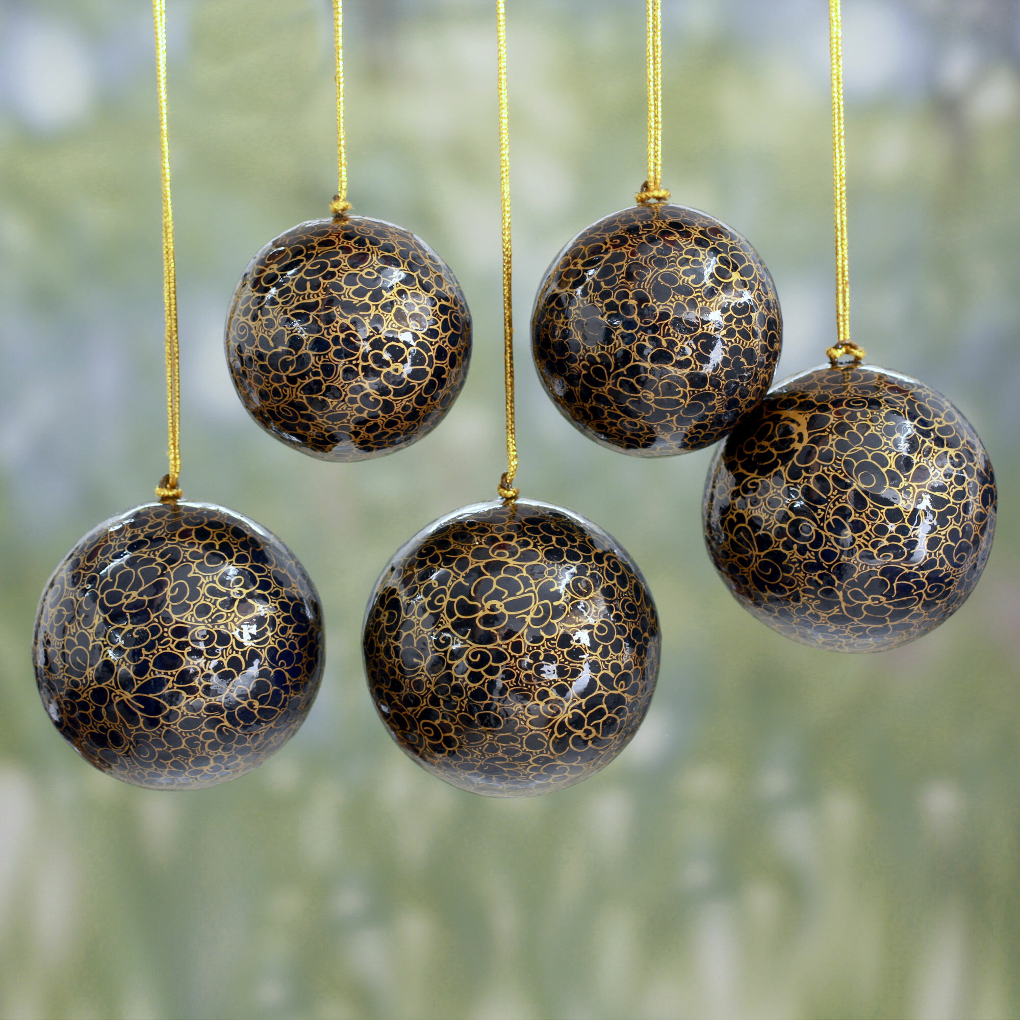 Brown Papier Mache Ball Ornaments Set
