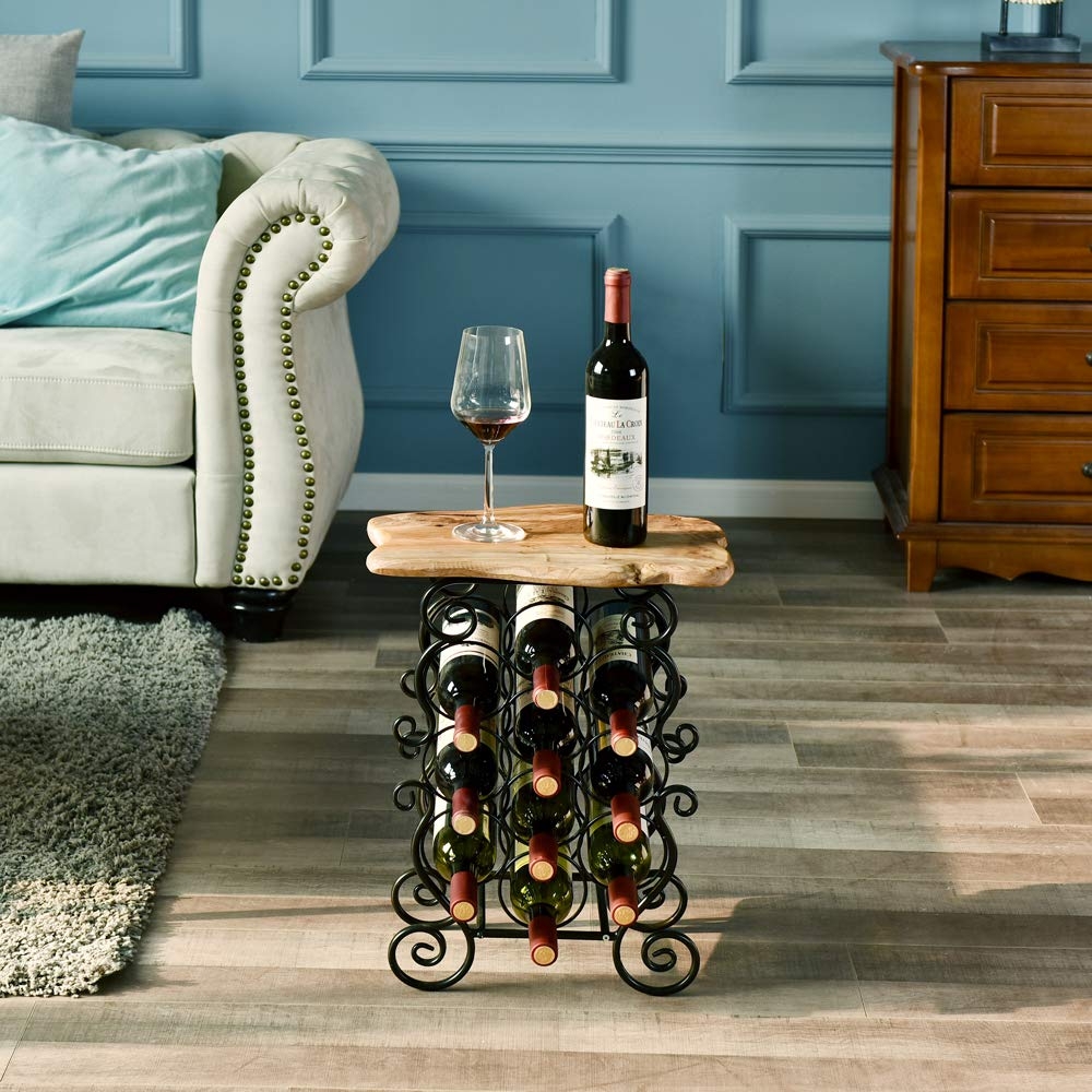Brown Pine Floor Wine Bottle Rack